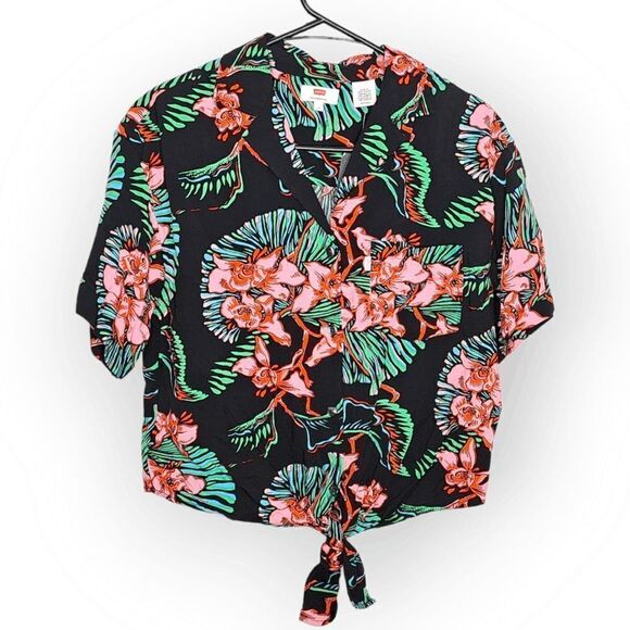 Levi's Clover Printed Tie Hem Shirt size XS NWT - Picture 3 of 11